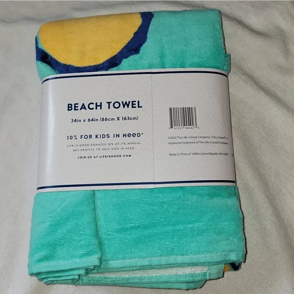 LIFE IS GOOD Large Dog In Hammock Logo Beach Towel 2024 ⛱️ 34 x 64 inches • New